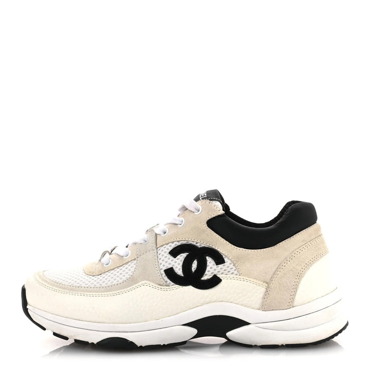CHANEL CC MESH SUEDE CALFSKIN LETATHER SNEAKERS