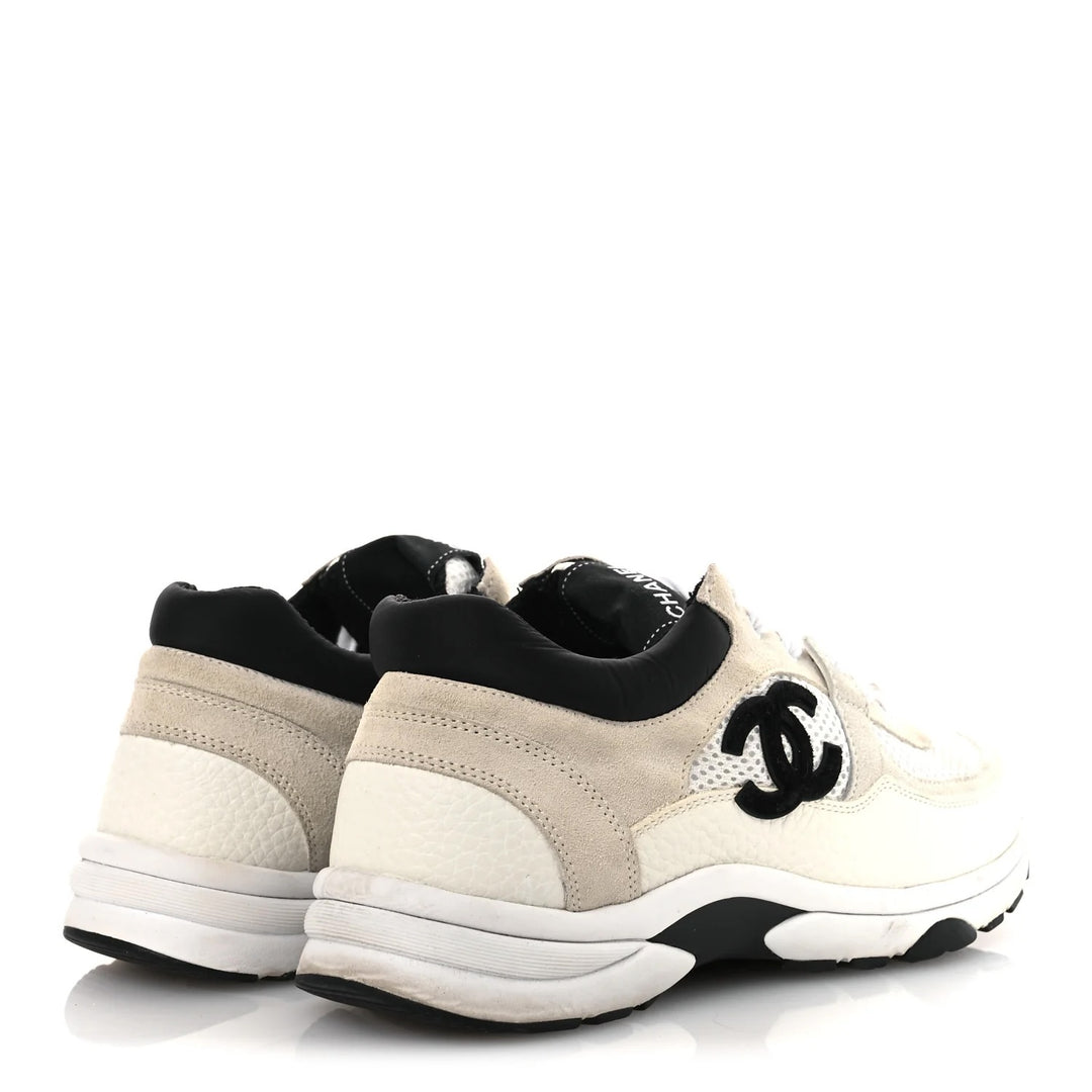 CHANEL CC MESH SUEDE CALFSKIN LETATHER SNEAKERS