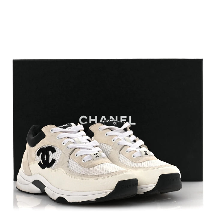 CHANEL CC MESH SUEDE CALFSKIN LETATHER SNEAKERS