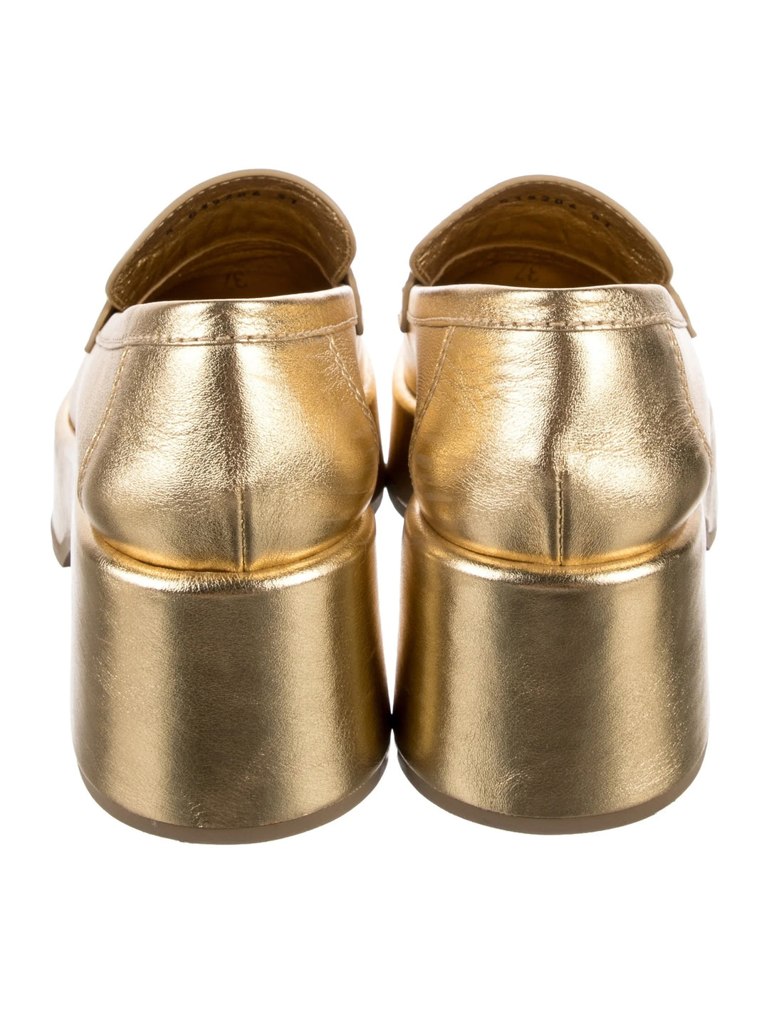 CHANEL CC METALLIC GOLD CALFSKIN LEATHER PLATFORM LOAFERS