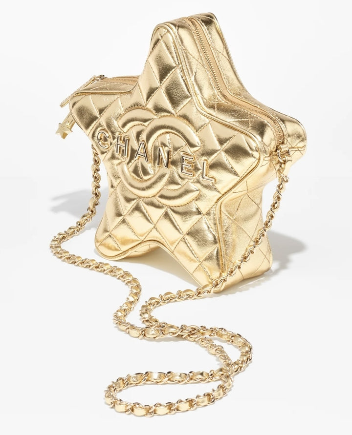 CHANEL CC METALLIC LAMBSKIN QUILTED WALK OF FAME STAR BAG