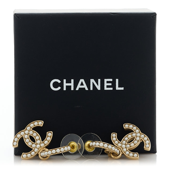 CHANEL CC PEARL HOOP EARRINGS