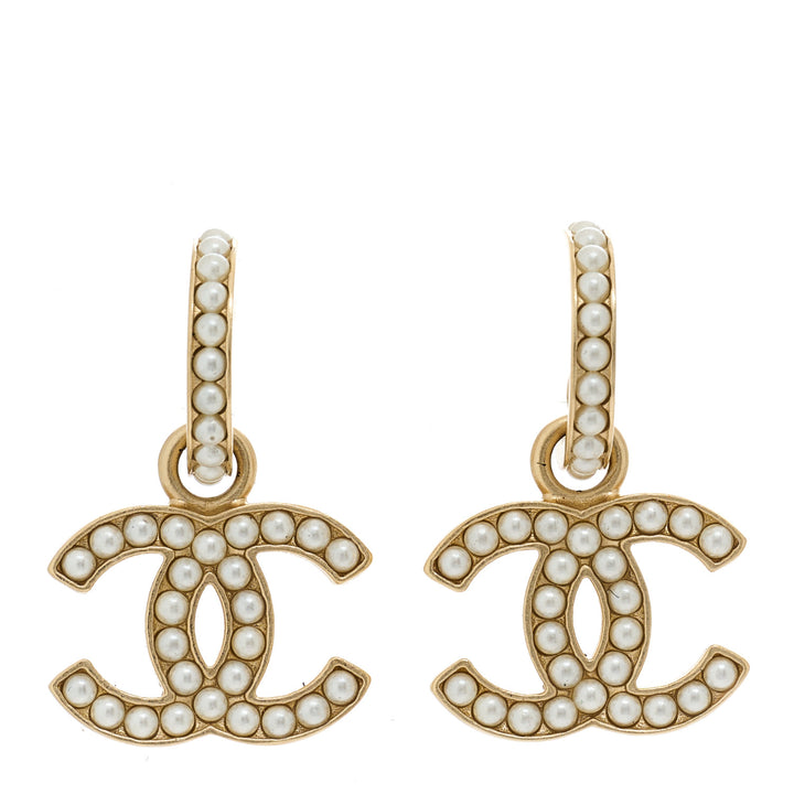 CHANEL CC PEARL HOOP EARRINGS