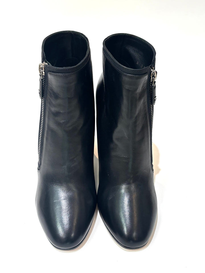 CHANEL CC SIGNATURE QUILTED HEEL LAMBSKIN LEATHER ANKLE BOOTS