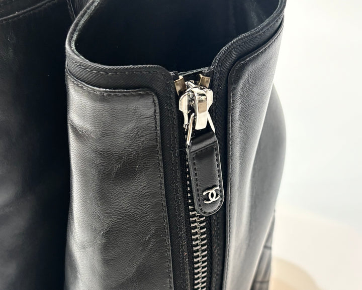 CHANEL CC SIGNATURE QUILTED HEEL LAMBSKIN LEATHER ANKLE BOOTS