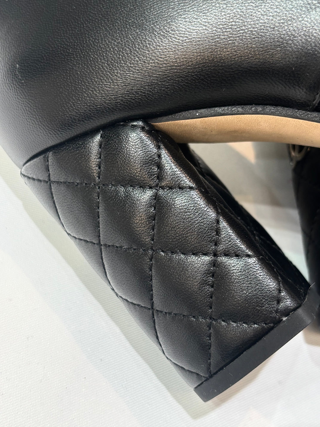 CHANEL CC SIGNATURE QUILTED HEEL LAMBSKIN LEATHER ANKLE BOOTS