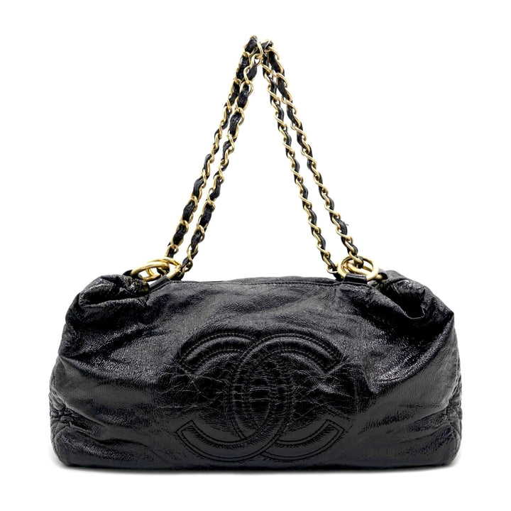 CHANEL CC VINTAGE DISTRESSED LEATHER ROCK CHAIN BOWLER BAG
