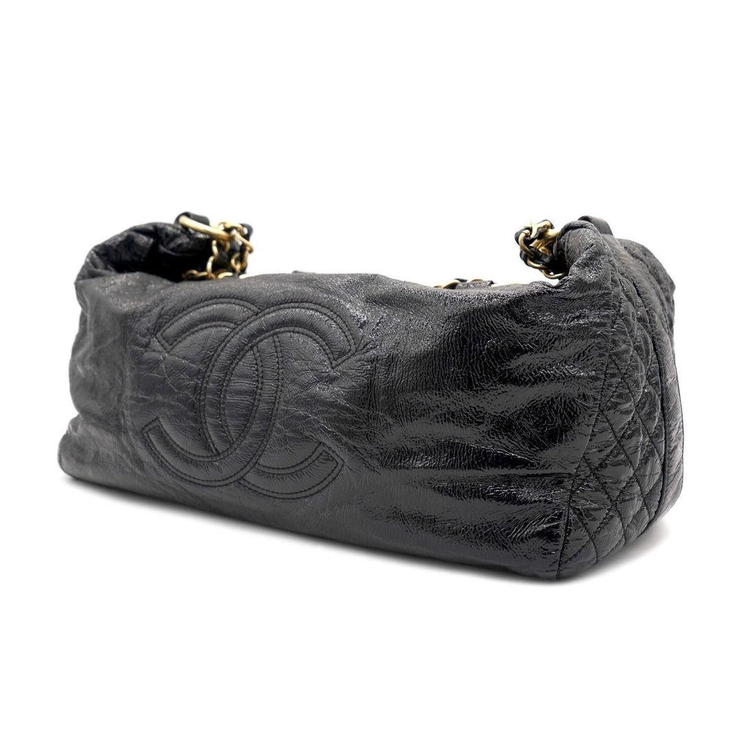 CHANEL CC VINTAGE DISTRESSED LEATHER ROCK CHAIN BOWLER BAG