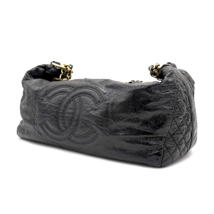 CHANEL CC VINTAGE DISTRESSED LEATHER ROCK CHAIN BOWLER BAG