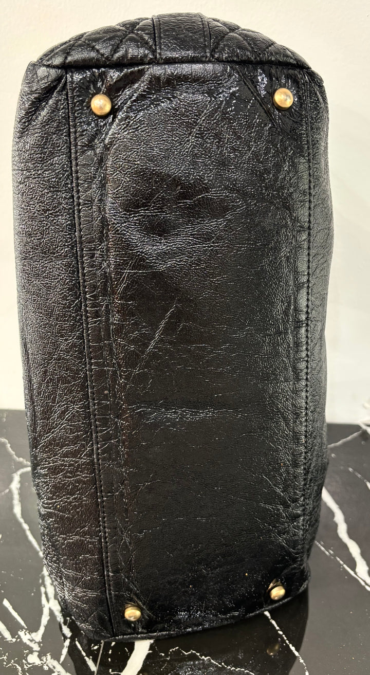 CHANEL CC VINTAGE DISTRESSED LEATHER ROCK CHAIN BOWLER BAG