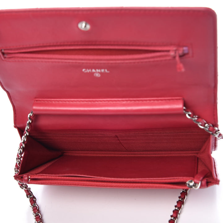 CHANEL CALFSKIN DIAMOND STITCH WALLET ON A CHAIN
