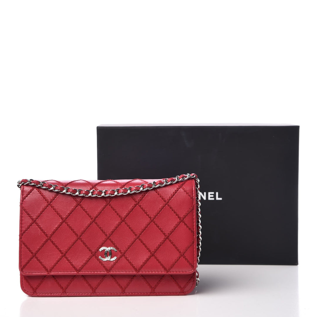 CHANEL CALFSKIN DIAMOND STITCH WALLET ON A CHAIN