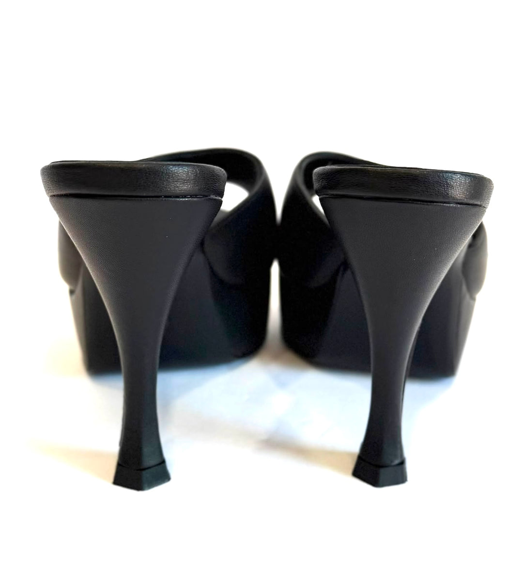 CHANEL CALFSKIN LEATHER PLATFORM HEELED MULES