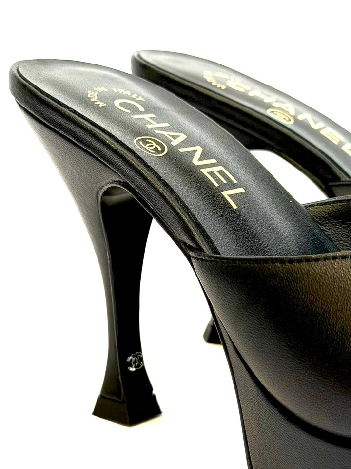 CHANEL CALFSKIN LEATHER PLATFORM HEELED MULES