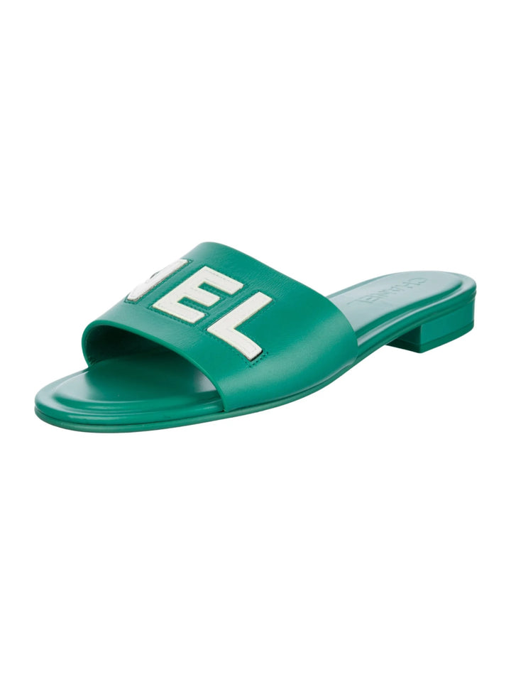CHANEL CHA NEL LOGO CALFSKIN LEATHER &amp;  PATENT CALF MULES