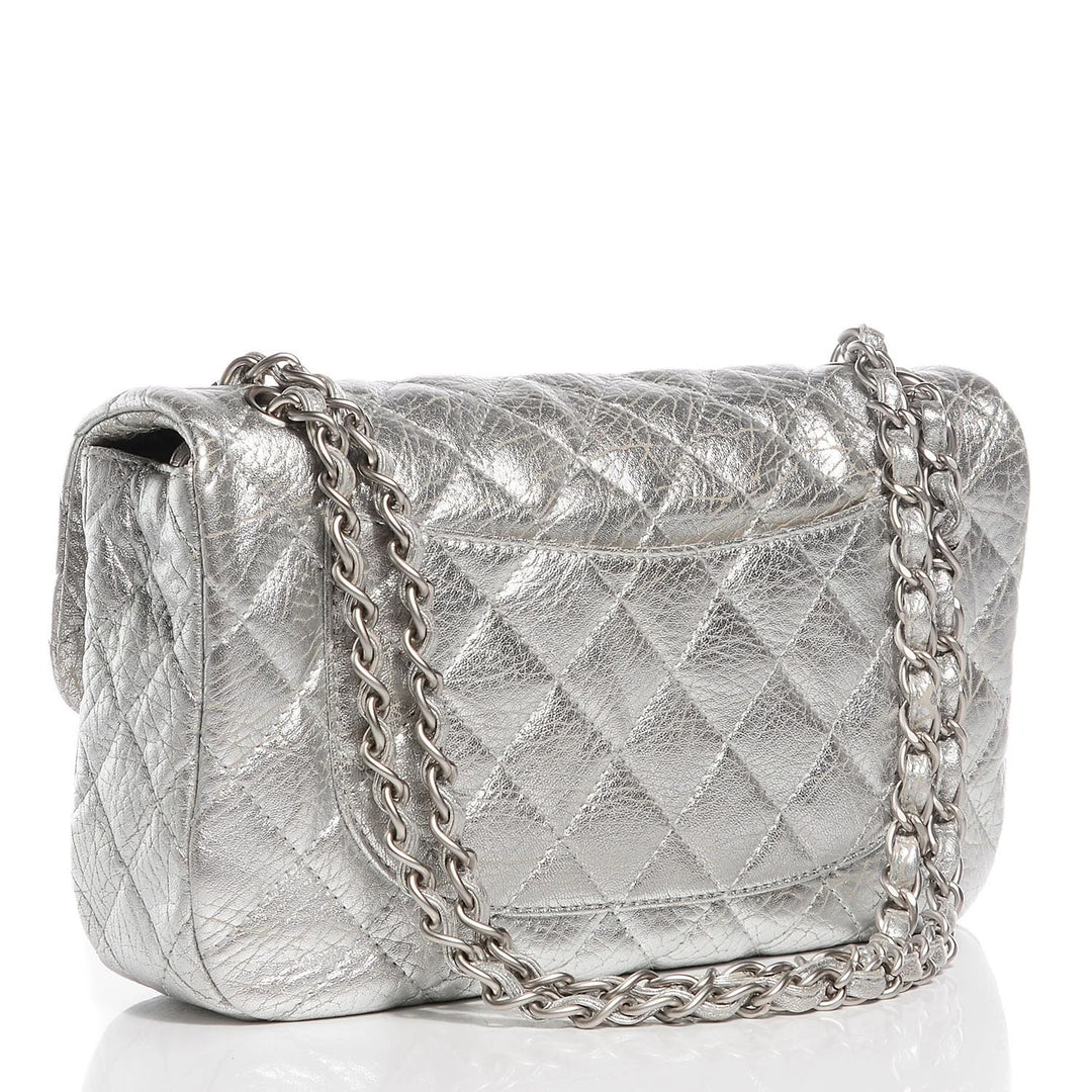 CHANEL CRINKLED METALLIC CALFSKIN QUILTED "ON THE ROCKS" MEDIUM FLAP BAG
