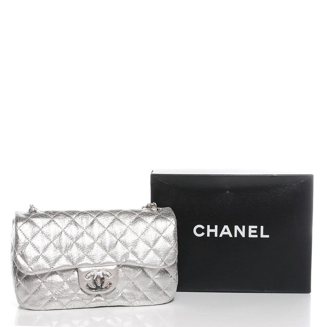 CHANEL CRINKLED METALLIC CALFSKIN QUILTED "ON THE ROCKS" MEDIUM FLAP BAG