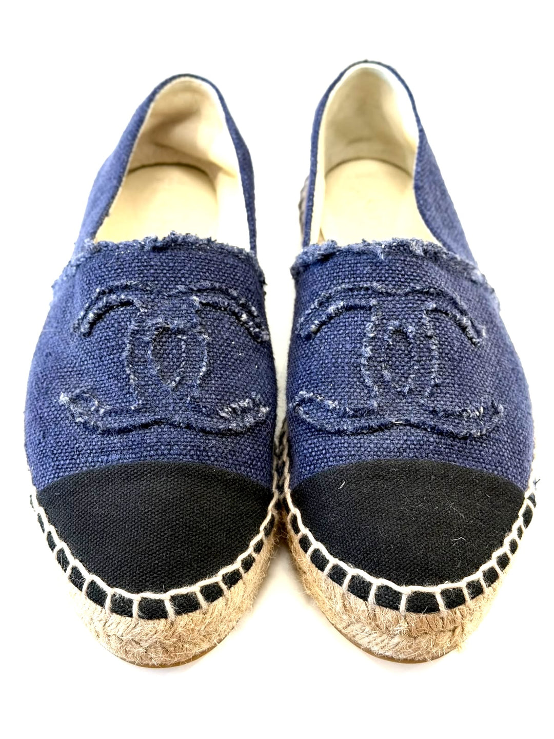 CHANEL CAP-TOE CC LOGO DENIM TOILE ESPADRILLES