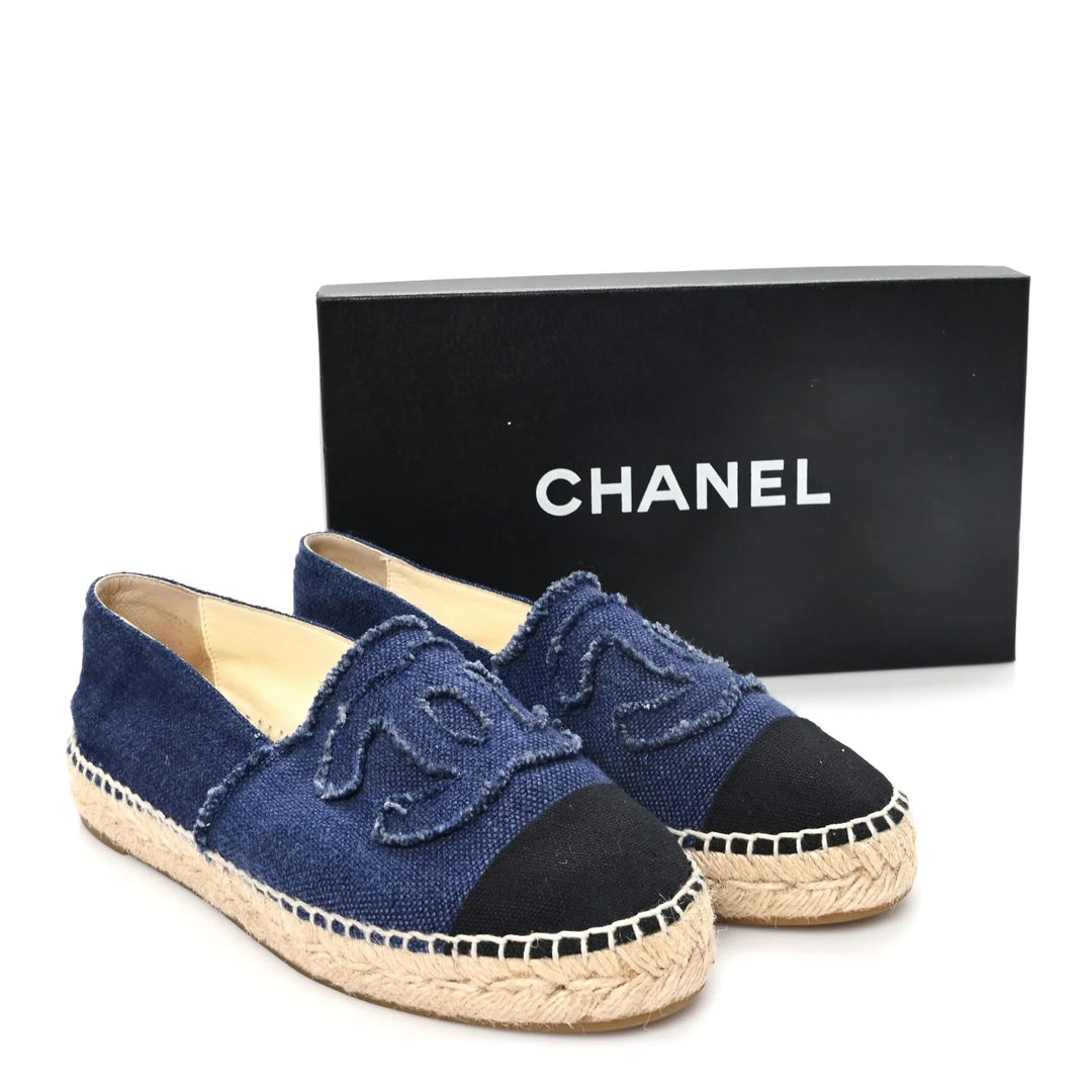 CHANEL CAP-TOE CC LOGO DENIM TOILE ESPADRILLES