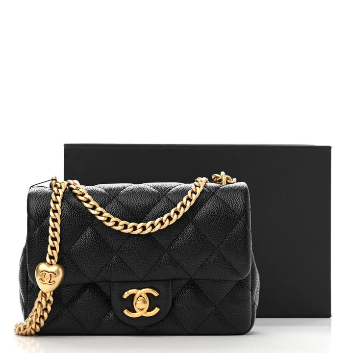 CHANEL CAVIAR QUILTED SWEETHEART MINI FLAP BAG
