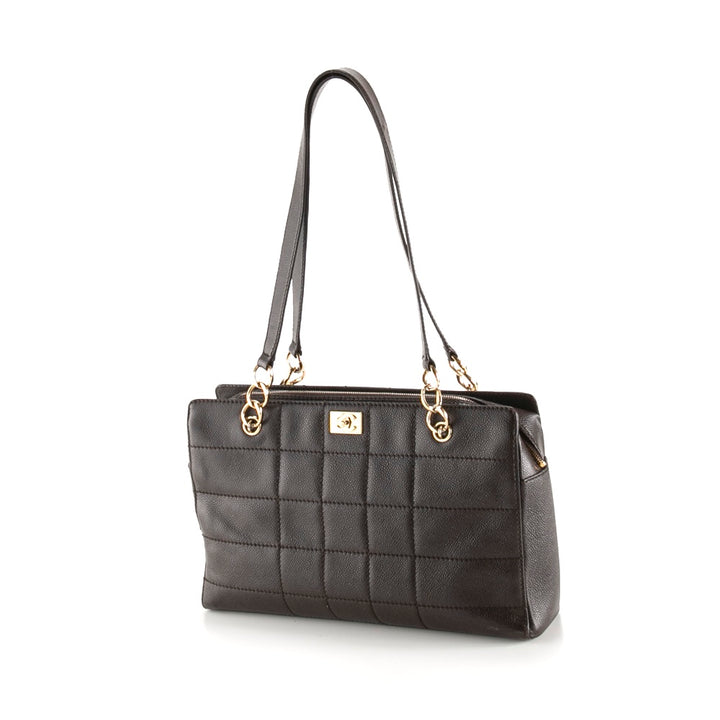 CHANEL VINTAGE QUILTED CAVIAR LEATHER CHOCOLATE BAR TOTE BAG