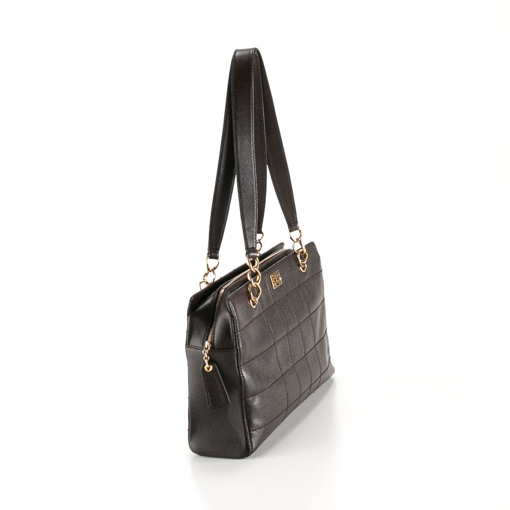 CHANEL VINTAGE QUILTED CAVIAR LEATHER CHOCOLATE BAR TOTE BAG