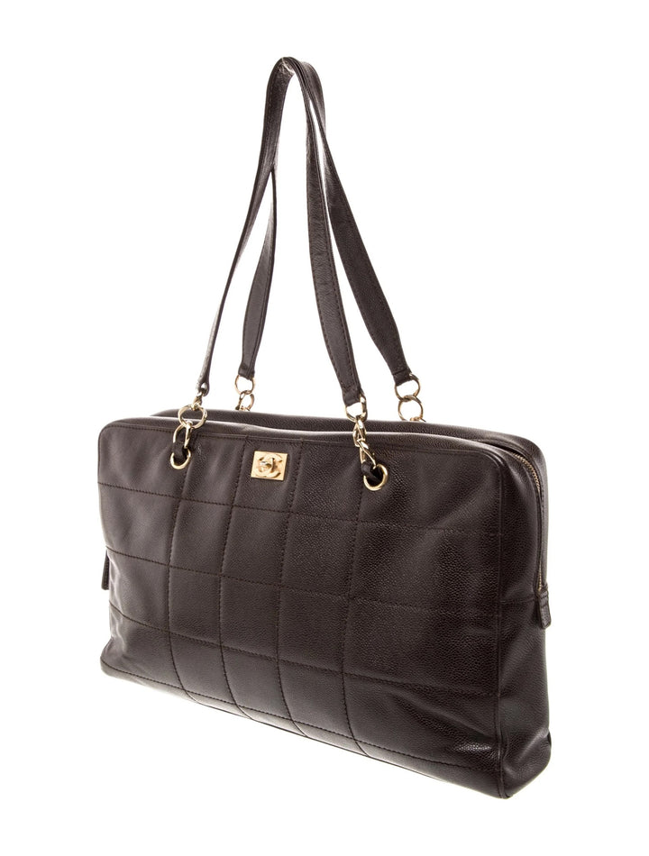 CHANEL VINTAGE QUILTED CAVIAR LEATHER CHOCOLATE BAR TOTE BAG