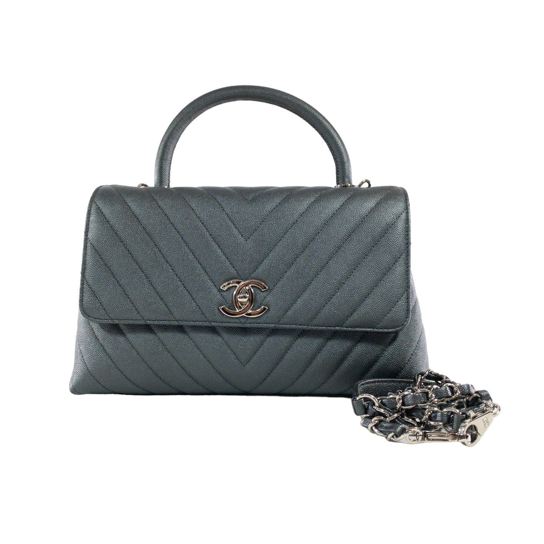 CHANEL CAVIAR METALLIC GRAPHITE MEDIUM COCO HANDBAG