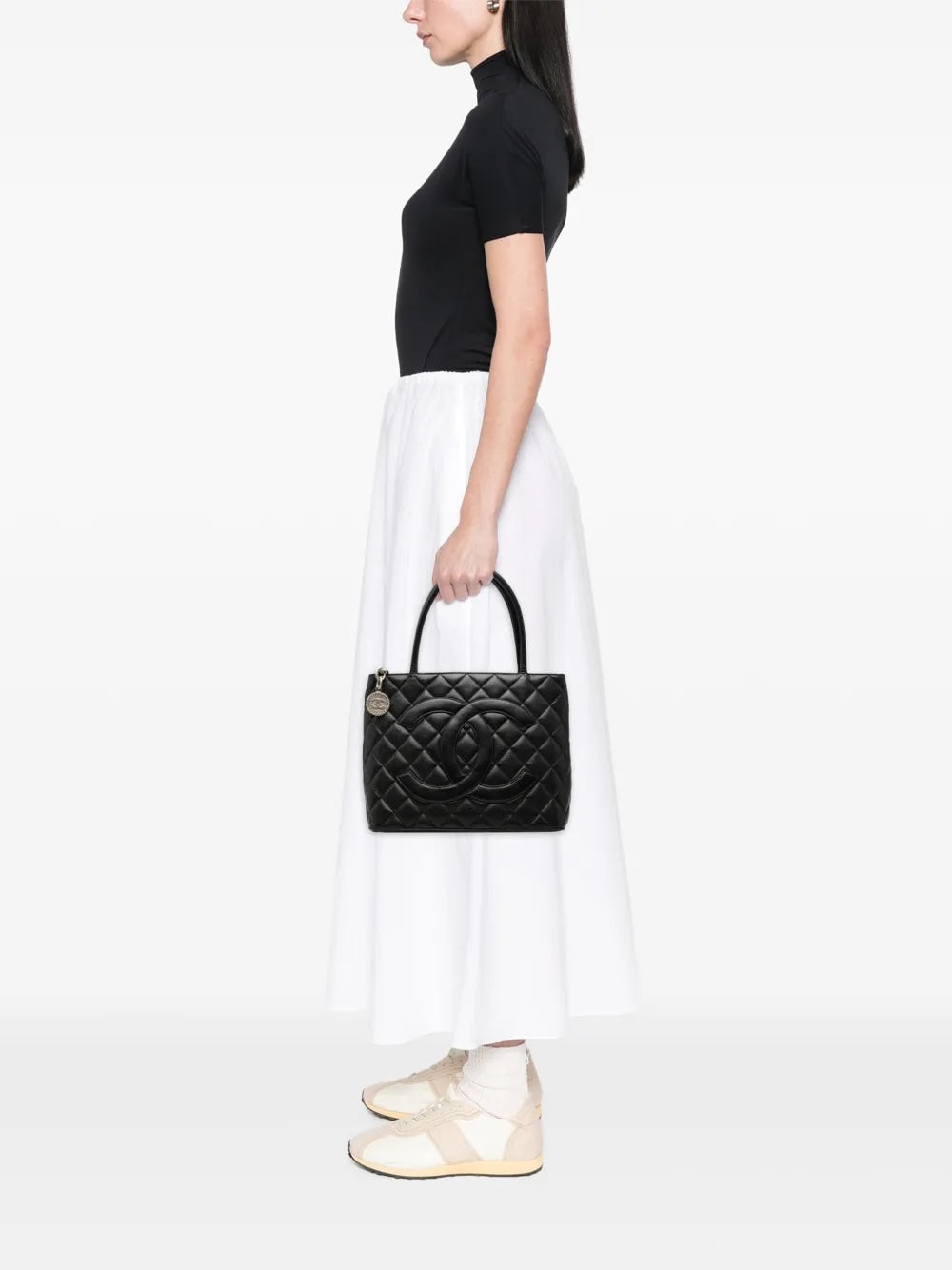CHANEL CC CAVIAR QUILTED MEDALLION TOTE BAG