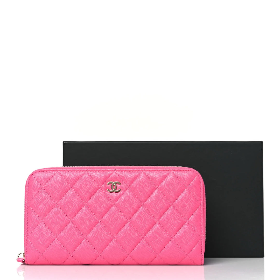 CHANEL CAVIAR QUILTED LARGE GUSSET ZIP AROUND WALLET