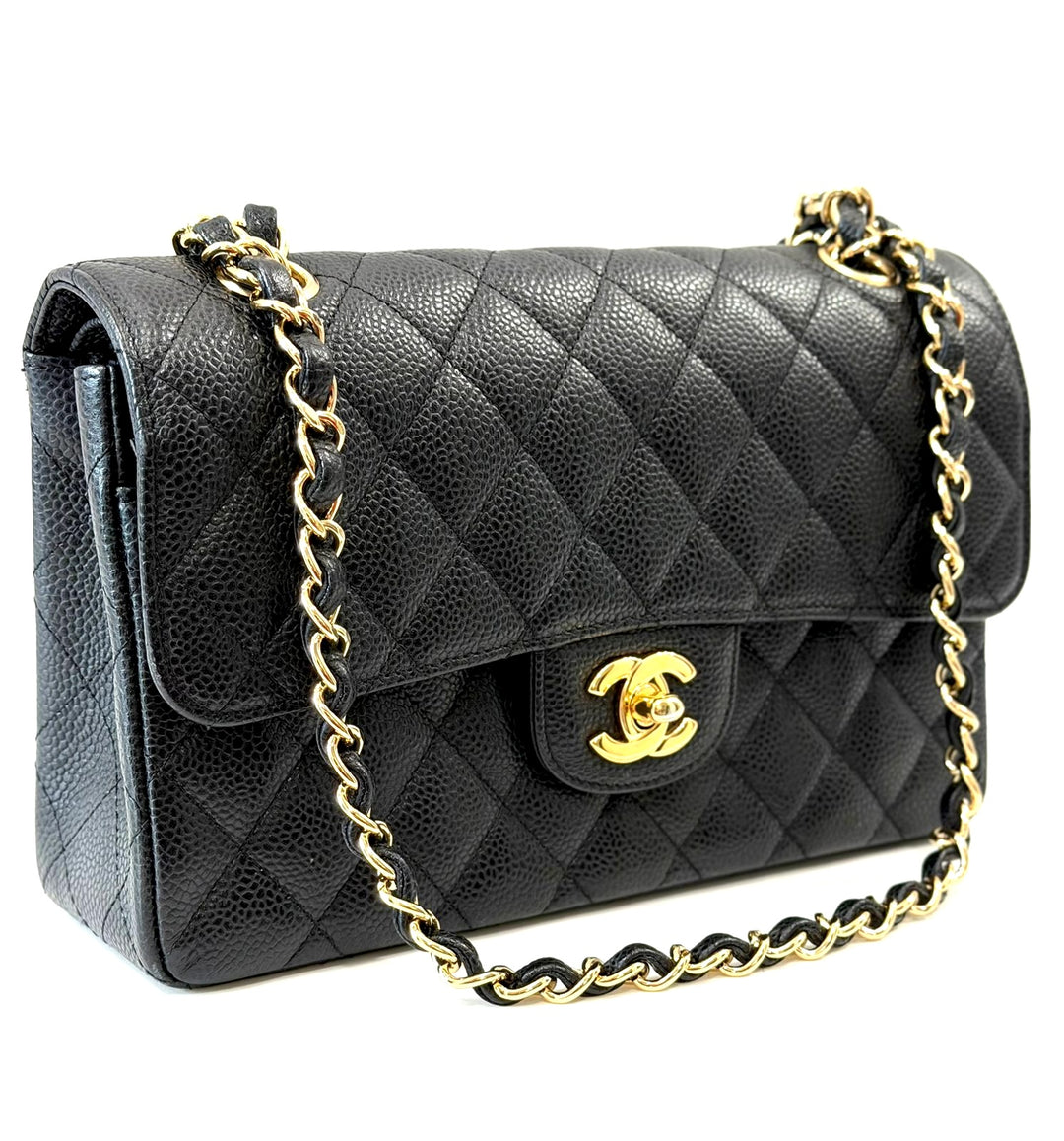 CHANEL CAVIAR QUILTED 24K GOLD-PLATED SMALL CLASSIC DOUBLE FLAP BAG