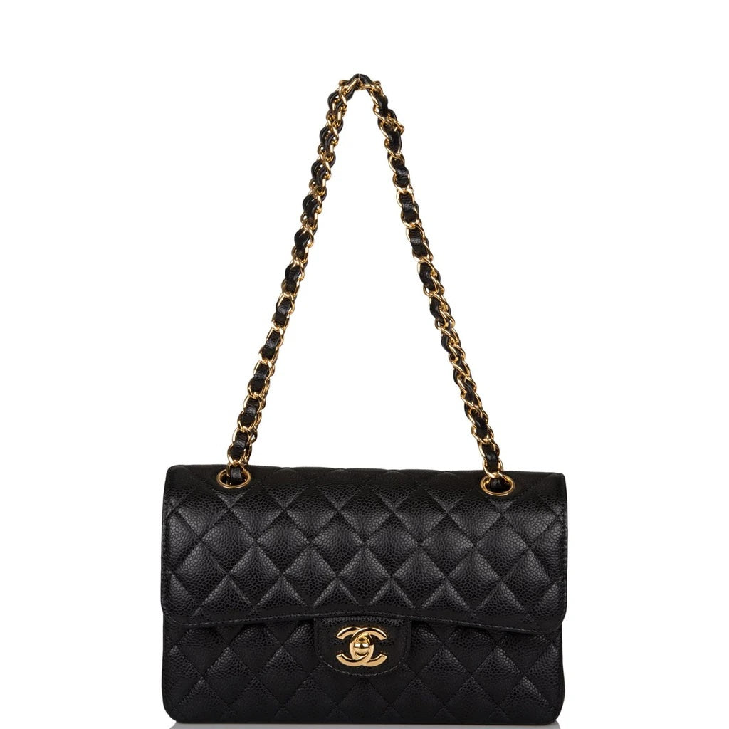 CHANEL CAVIAR QUILTED 24K GOLD-PLATED SMALL CLASSIC DOUBLE FLAP BAG