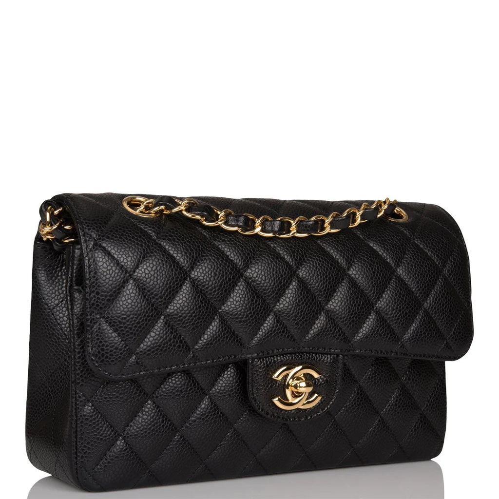 CHANEL CAVIAR QUILTED 24K GOLD-PLATED SMALL CLASSIC DOUBLE FLAP BAG