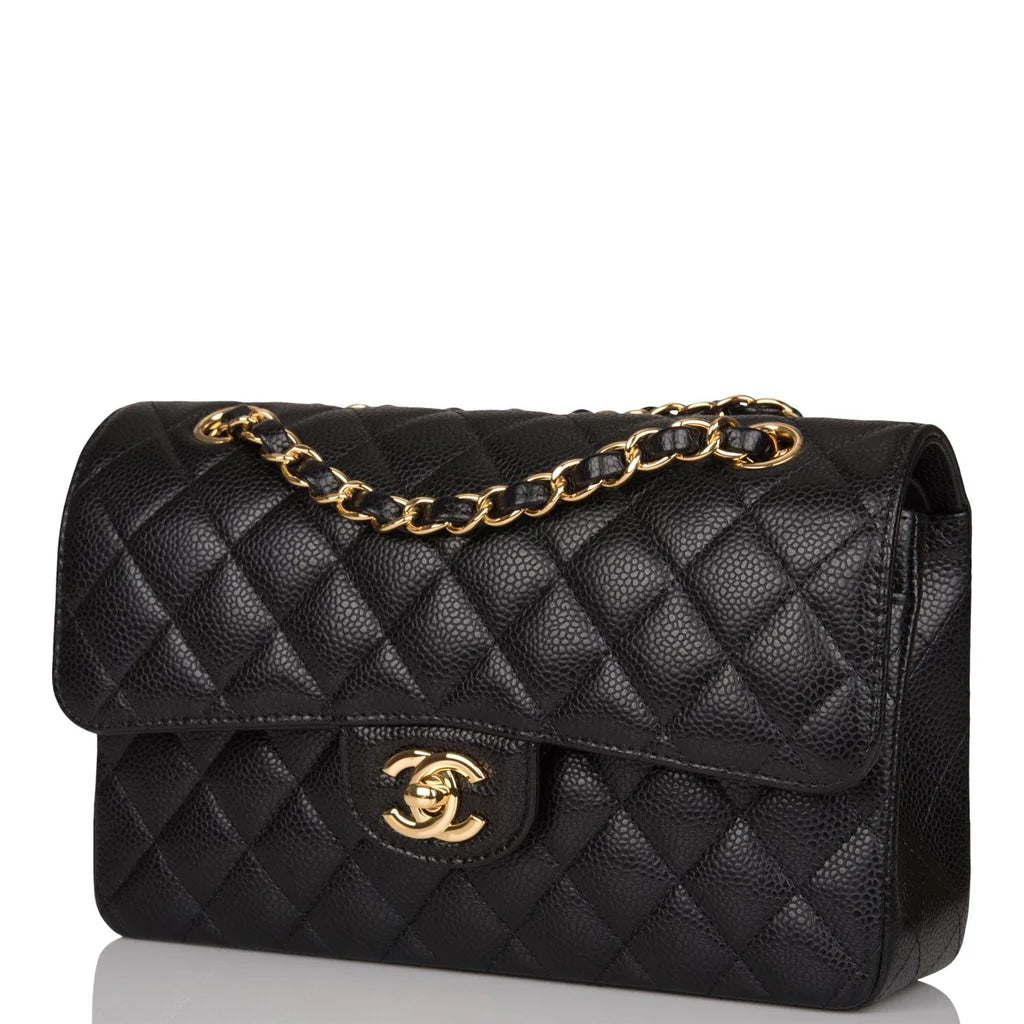 CHANEL CAVIAR QUILTED 24K GOLD-PLATED SMALL CLASSIC DOUBLE FLAP BAG