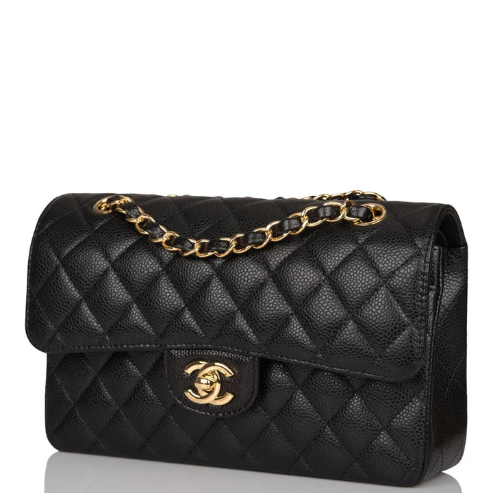 CHANEL CAVIAR QUILTED 24K GOLD-PLATED SMALL CLASSIC DOUBLE FLAP BAG