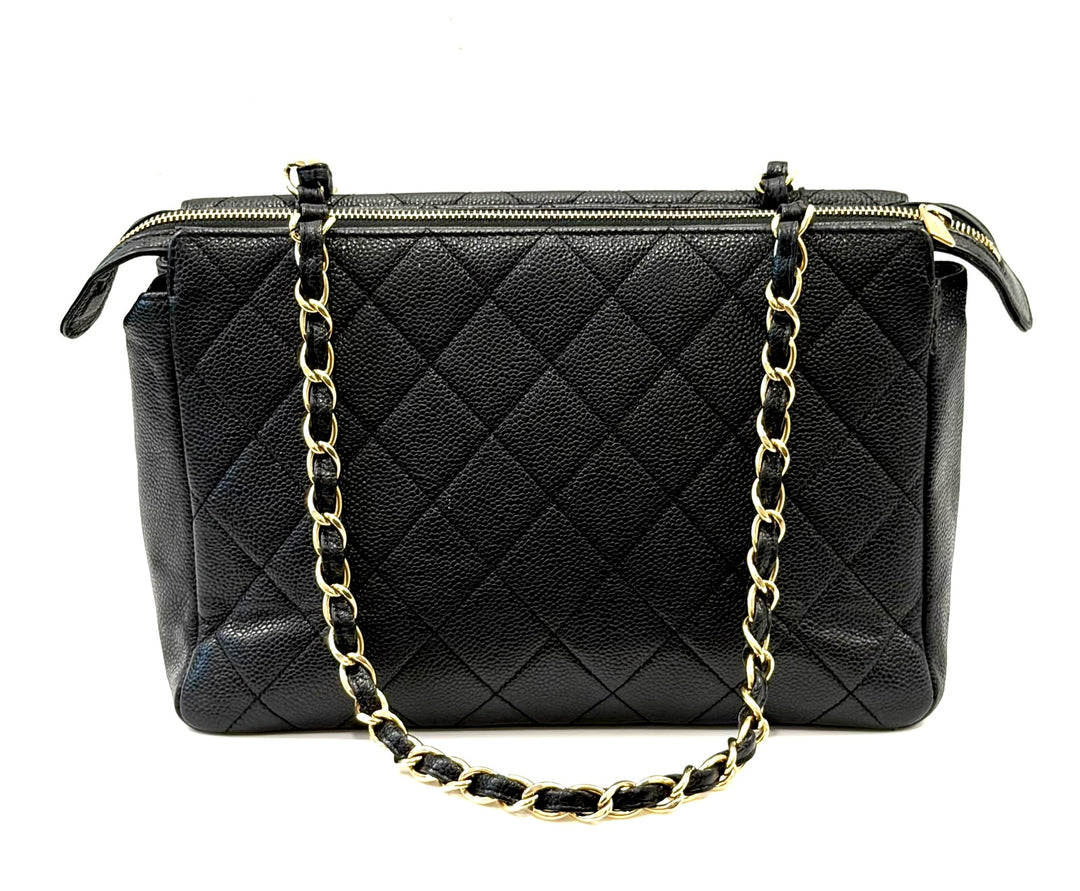 CHANEL CAVIAR QUILTED ZIP &amp; FLAP VINTAGE SHOULDER BAG