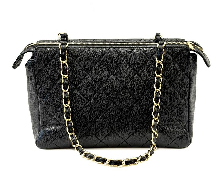 CHANEL CAVIAR QUILTED ZIP &amp; FLAP VINTAGE SHOULDER BAG
