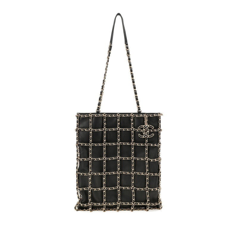 CHANEL CC FRAME CHAIN CAGE LAMBSKIN LEATHER TOTE BAG