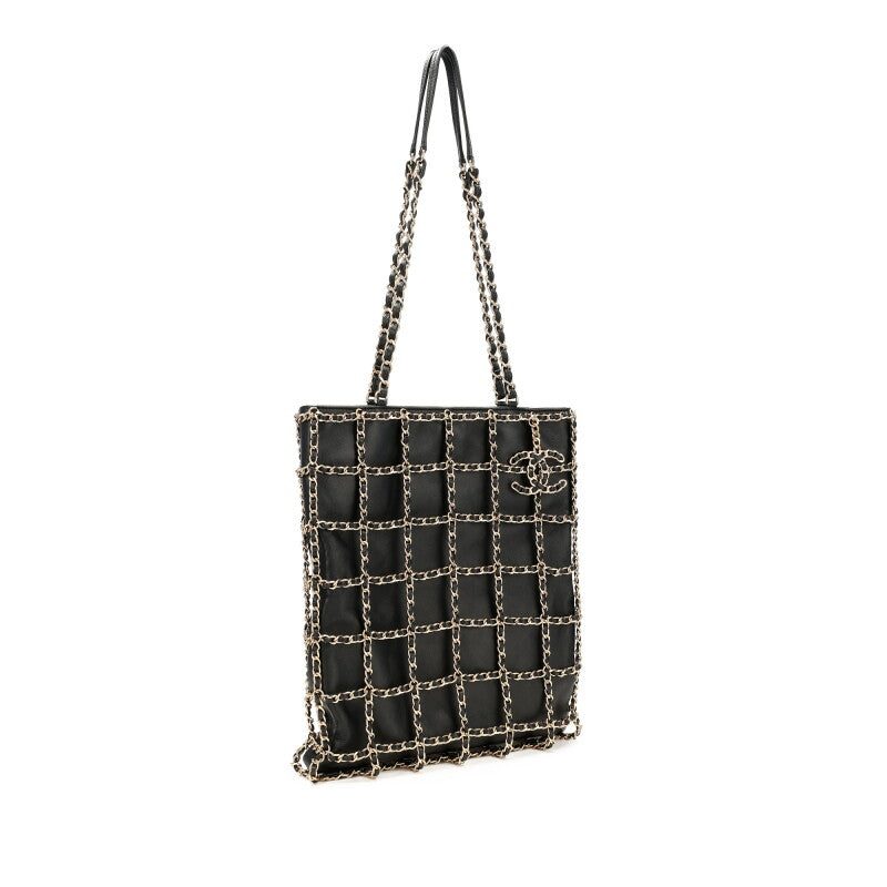 CHANEL CC FRAME CHAIN CAGE LAMBSKIN LEATHER TOTE BAG