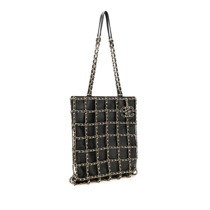 CHANEL CC FRAME CHAIN CAGE LAMBSKIN LEATHER TOTE BAG