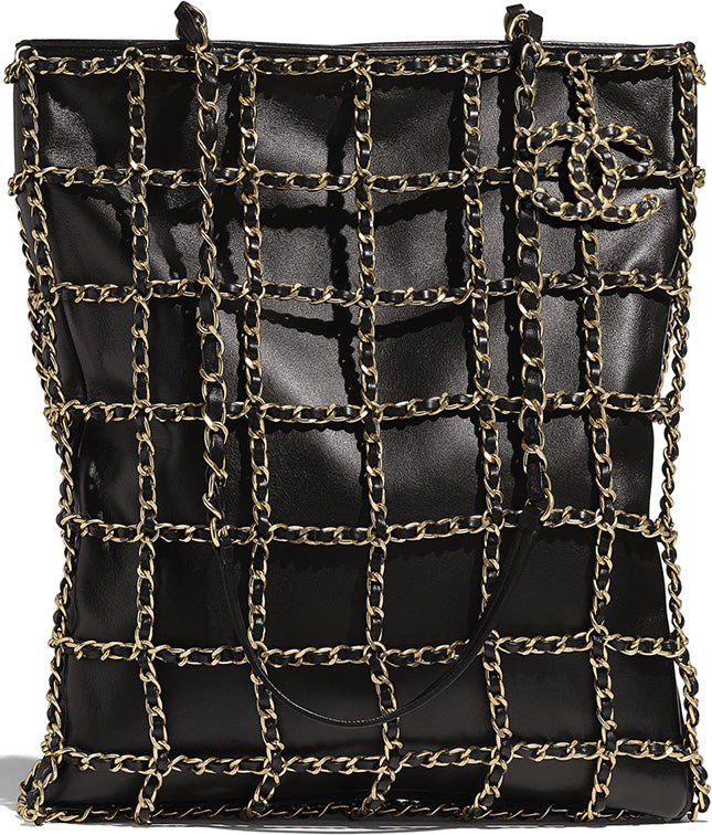 CHANEL CC FRAME CHAIN CAGE LAMBSKIN LEATHER TOTE BAG