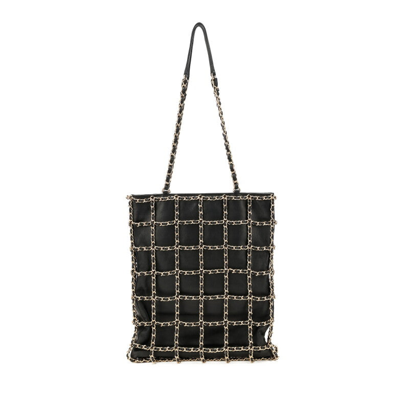 CHANEL CC FRAME CHAIN CAGE LAMBSKIN LEATHER TOTE BAG