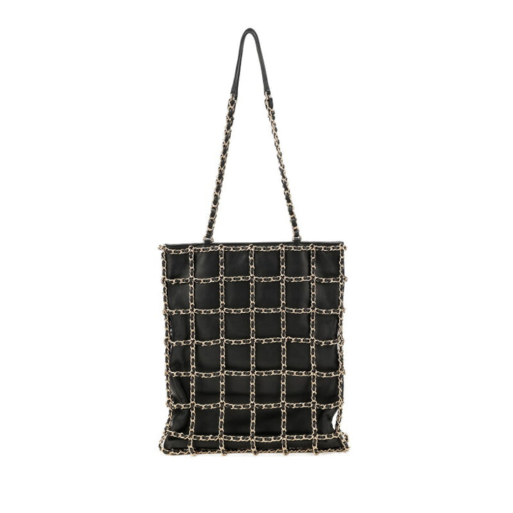 CHANEL CC FRAME CHAIN CAGE LAMBSKIN LEATHER TOTE BAG