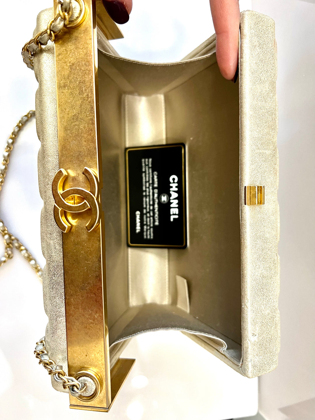 CHANEL CHOCO BAR METALLIC GOLD LEATHER SHOULDER BAG