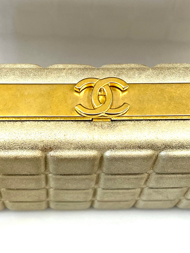 CHANEL CHOCO BAR METALLIC GOLD LEATHER SHOULDER BAG