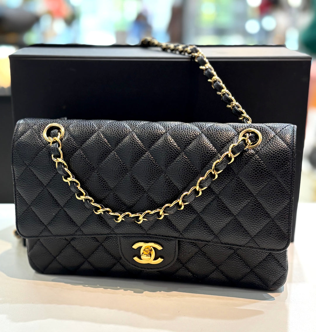CHANEL QUILTED CAVIAR LEATHER CLASSIC DOUBLE FLAP MEDIUM BAG