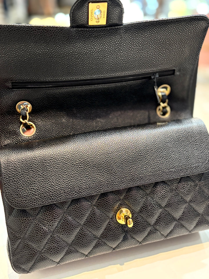 CHANEL QUILTED CAVIAR LEATHER CLASSIC DOUBLE FLAP MEDIUM BAG