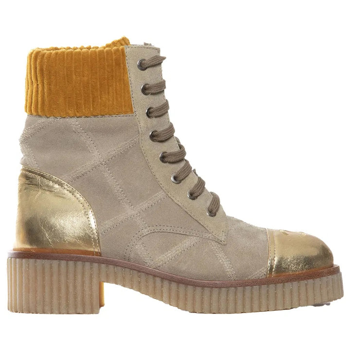 CHANEL QUILTED SUEDE METALLIC CALFSKIN VELVET COMBAT BOOTS