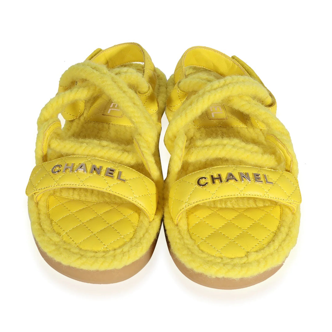 CHANEL QUILTED LOGO CORD &amp; LAMBSKIN SANDALS
