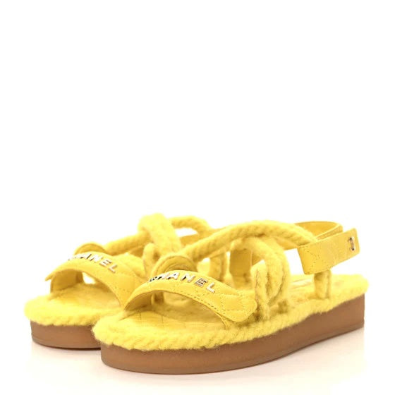 CHANEL QUILTED LOGO CORD &amp; LAMBSKIN SANDALS